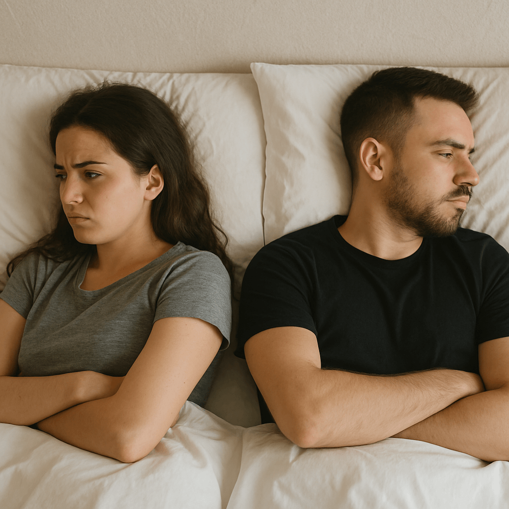 angry couple in bed