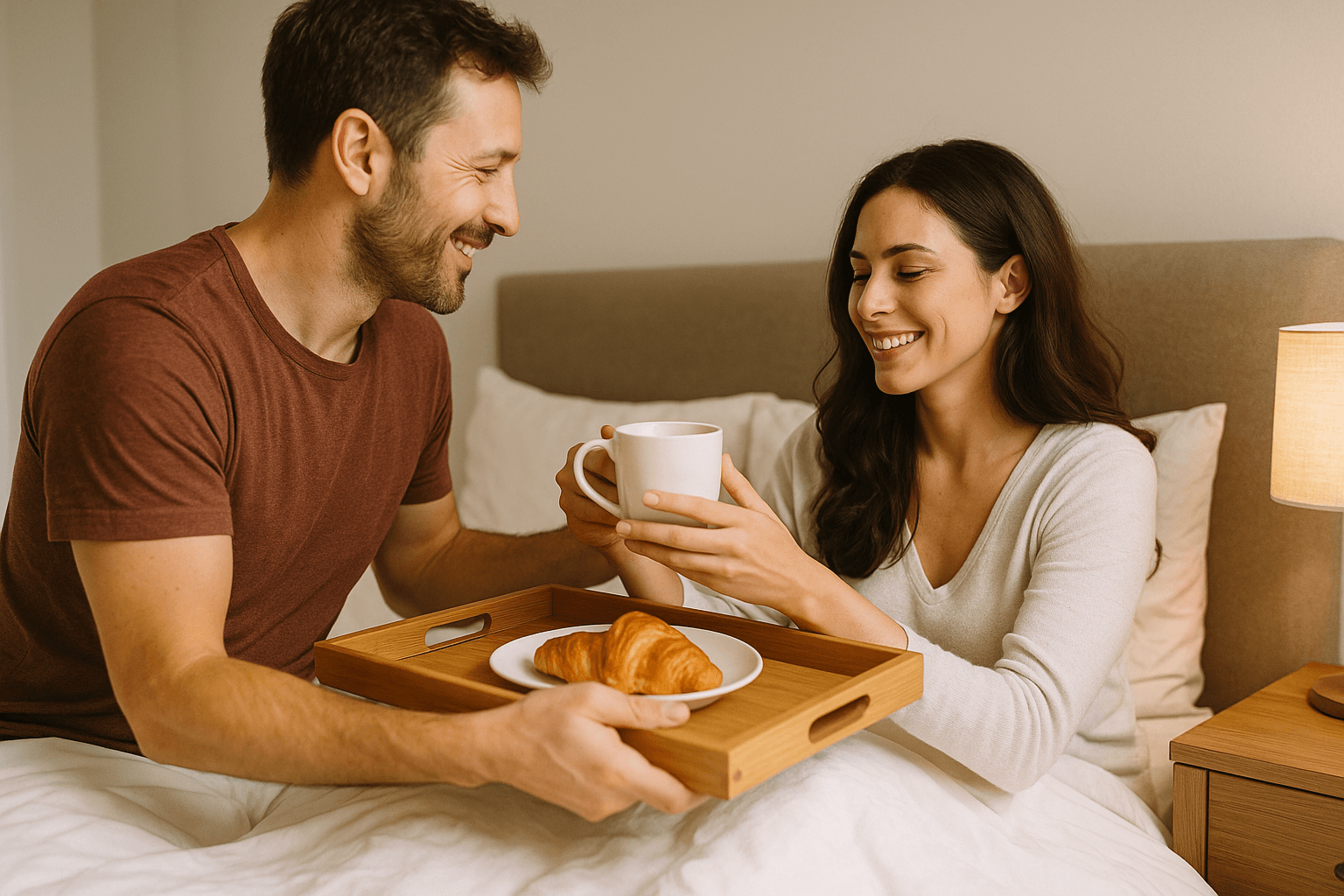 couple having breakfast in bed